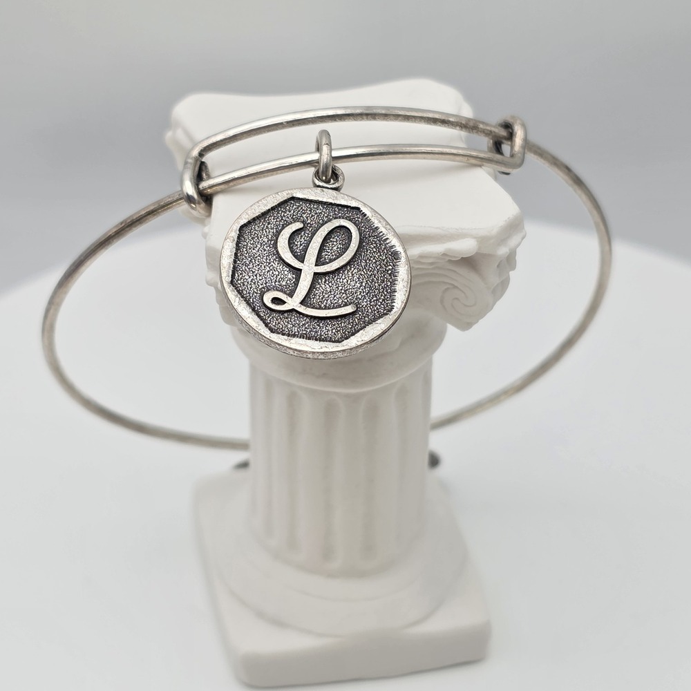 ALEX & ANI Initial "L" Charm Bracelet Bangle Silver Tone‎ Made In The USA!!